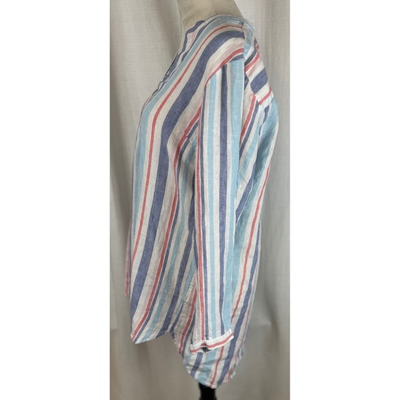 L.L. Bean Linen Striped V Neck Tunic Top Women's Size Large - Picture 4 of 9